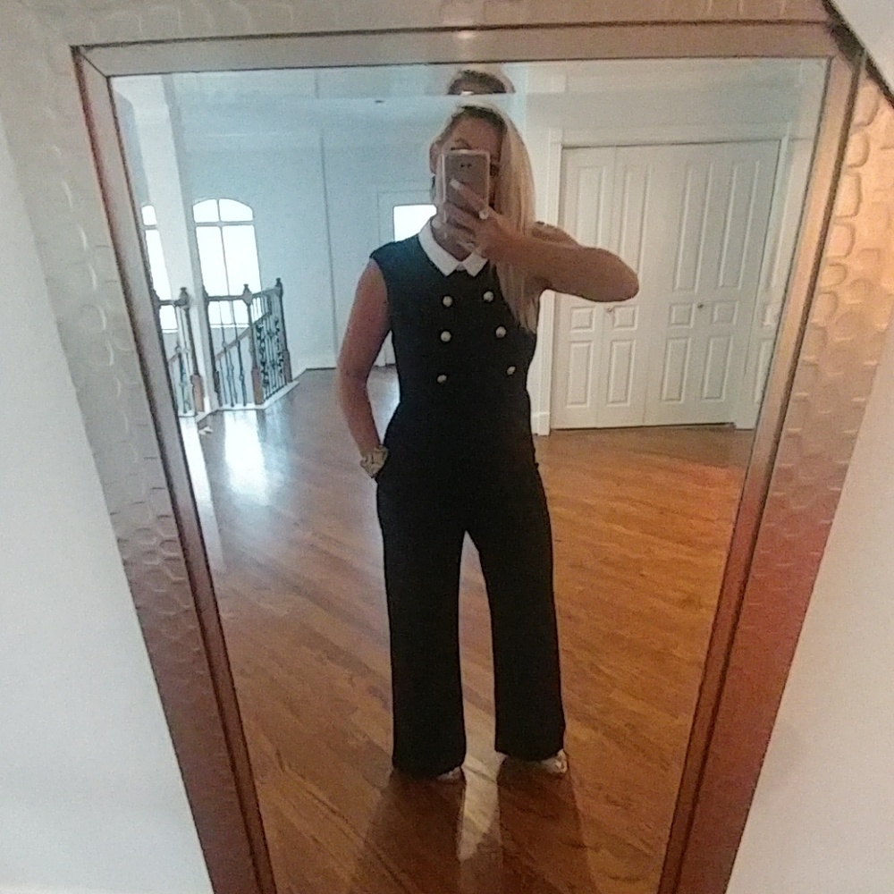 Gorgeous Black Jumsuit with White Collar and Gold